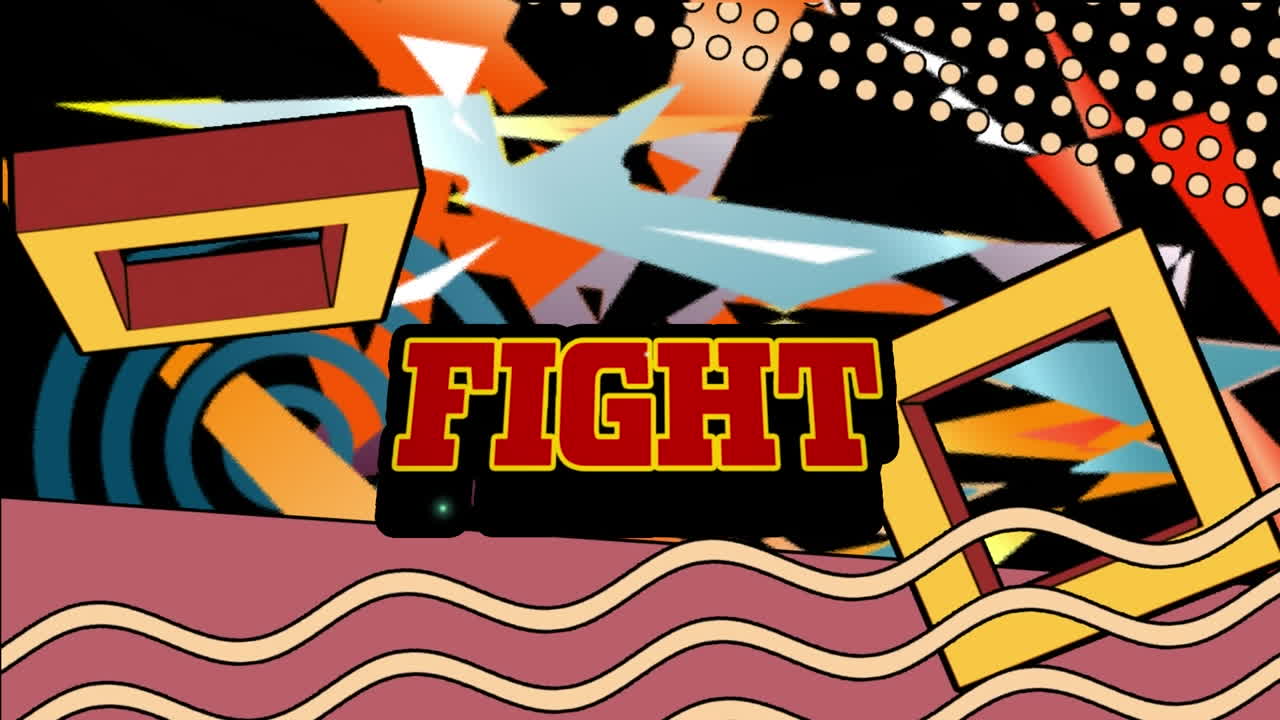 모양 위에 싸우는 텍스트의 애니메이션