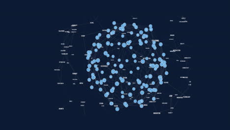 animación de la red de conexiones con íconos que forman un globo sobre fondo azul