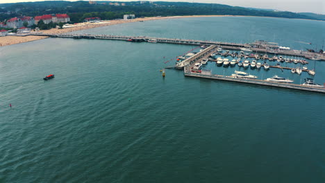 drone top view of marina with luxurious yachts and ships in sopot, poland