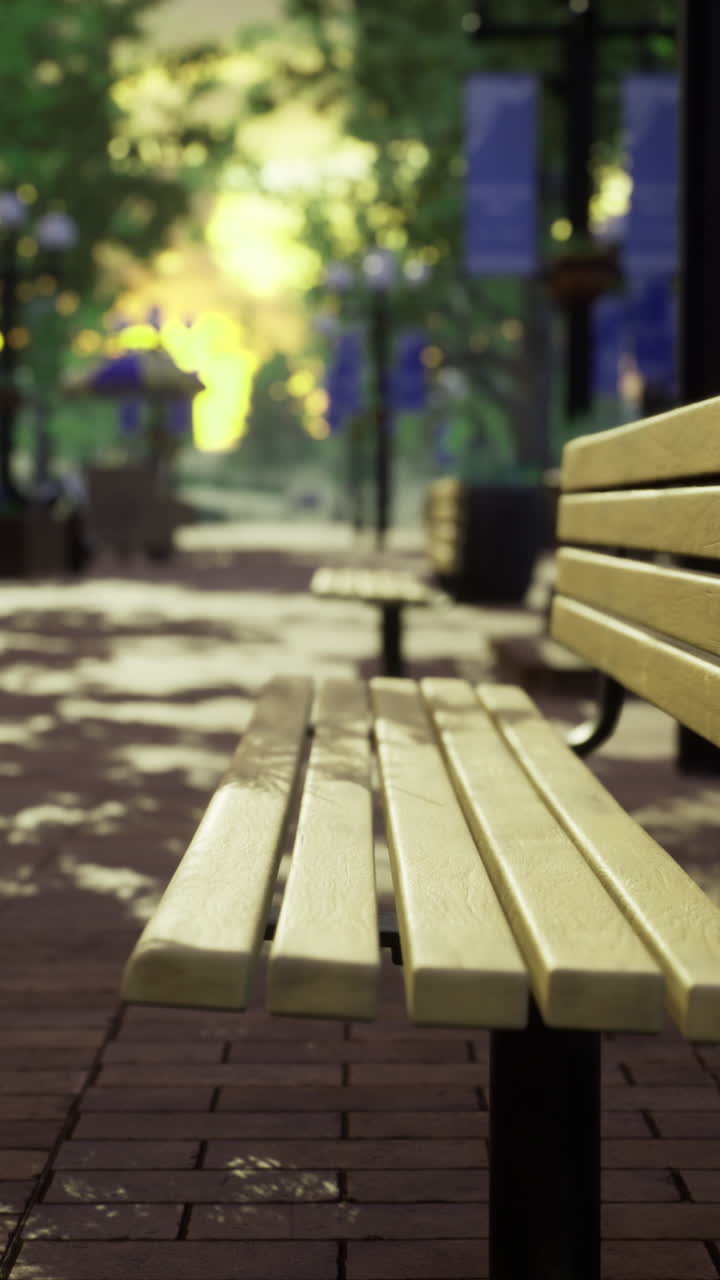 Unique park bench in serene city atmosphere during golden hour