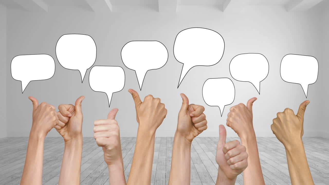 많은 엄지손가락을 올려놓고 말하는 거품이 나타납니다.