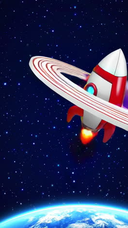 a 3d astronaut and rocket in space with earth and stars