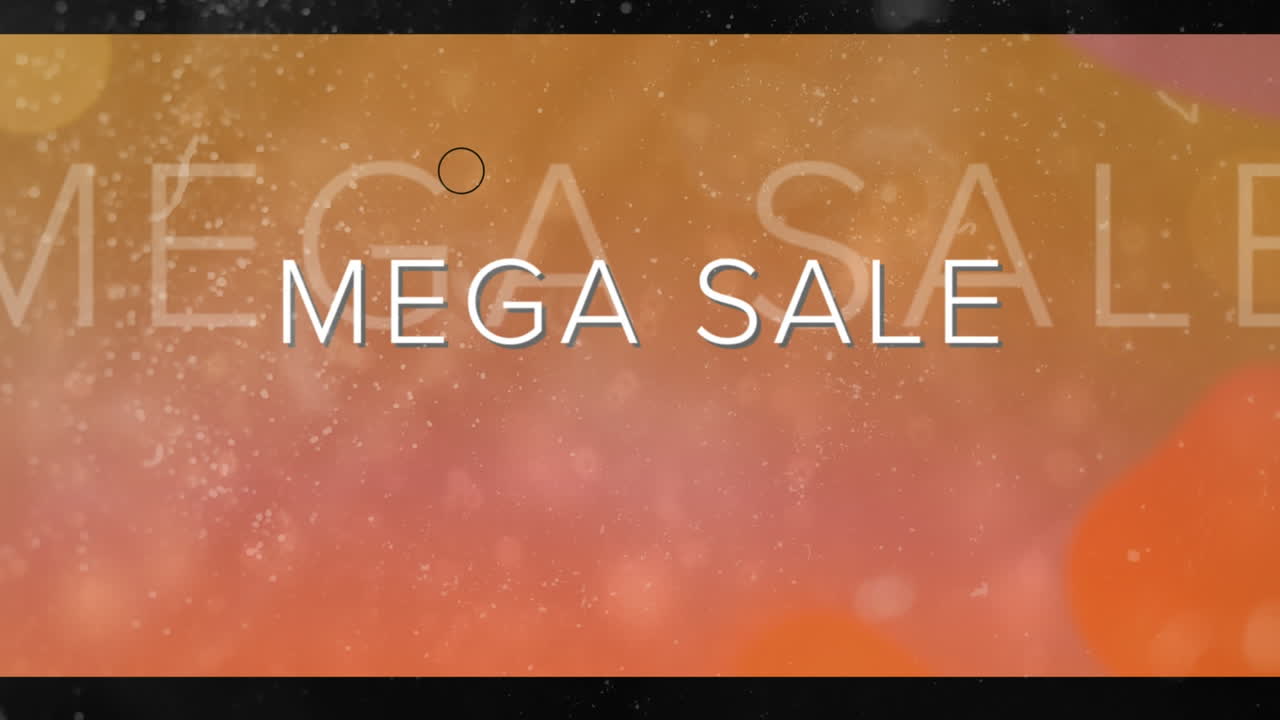 오렌지색 배경에 오류와 원이 있는  ⁇ 색의 메가 세일 텍스트의 애니메이션