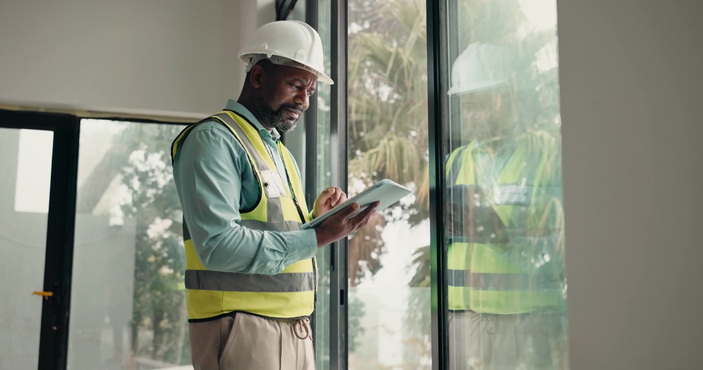 Construction Manager Inspecting Building Site Using Digital Tablet