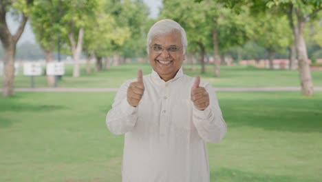 Happy-Indian-old-man-showing-thumbs-up-in-park