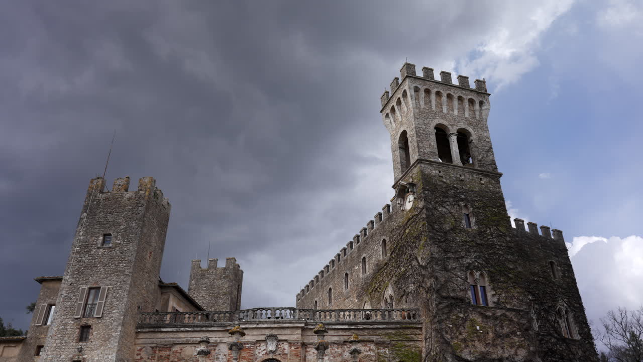Ancient Castle Under Cloudy Sky