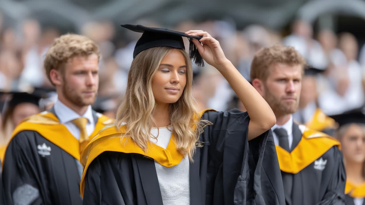 A Proud Moment at Graduation Ceremony: Celebrating Achievements with Joyous Graduates in Robes and Caps
