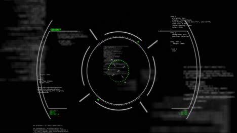 Animación-Del-Visor,-Forma-Morada-Y-Datos-Sobre-Fondo-Negro