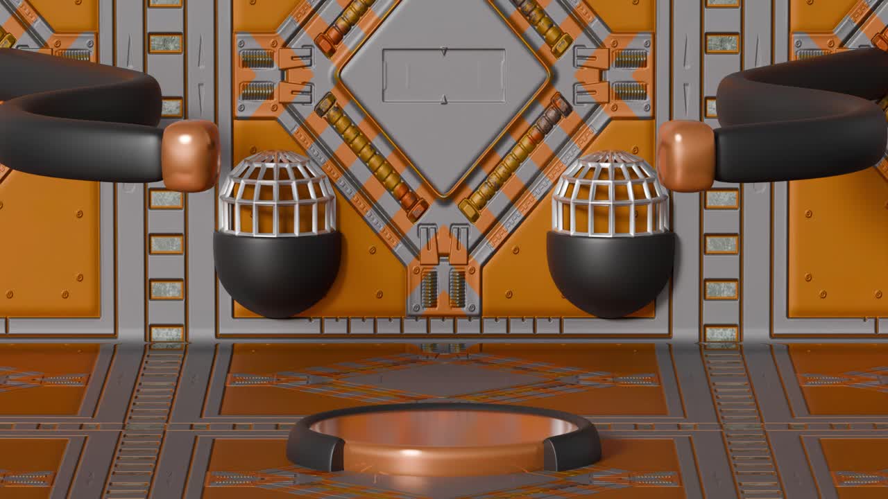 plataforma de exhibición cyberpunk futurista