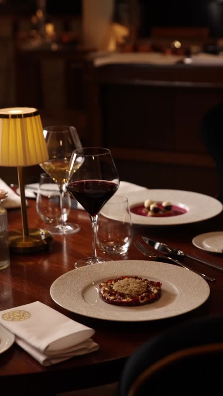 Elegant Restaurant Table Setting with Wine and Fine Dining
