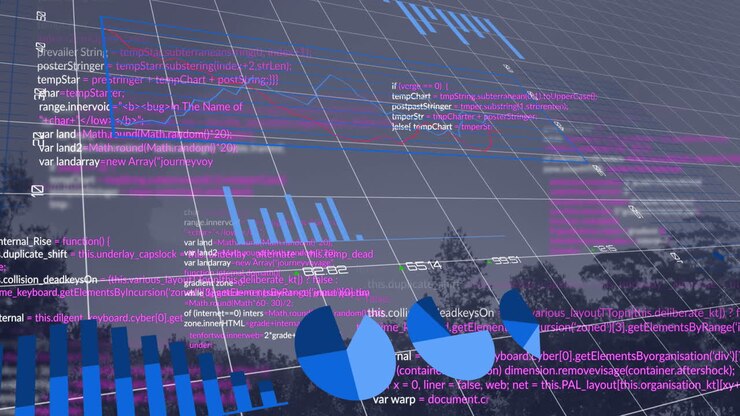 Animation of financial data processing over landscape