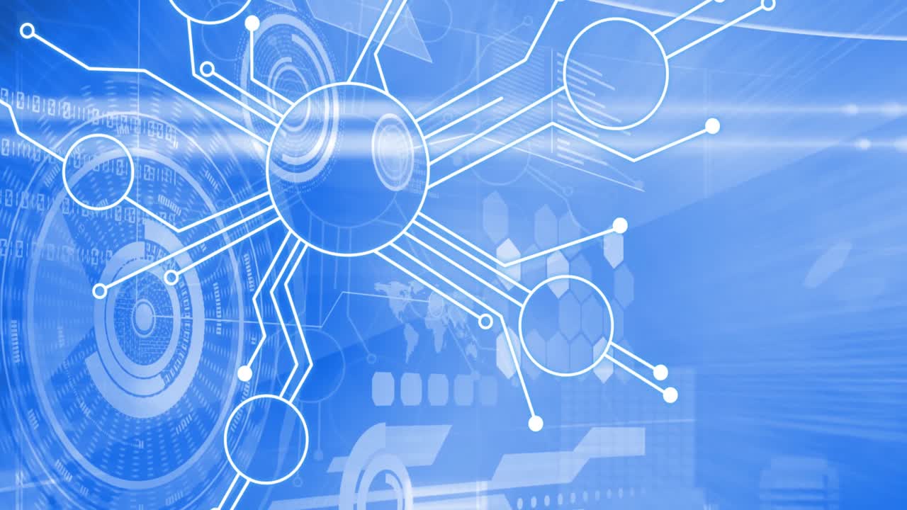 파란색 배경 위의 연결 및 데이터 처리의 애니메이션