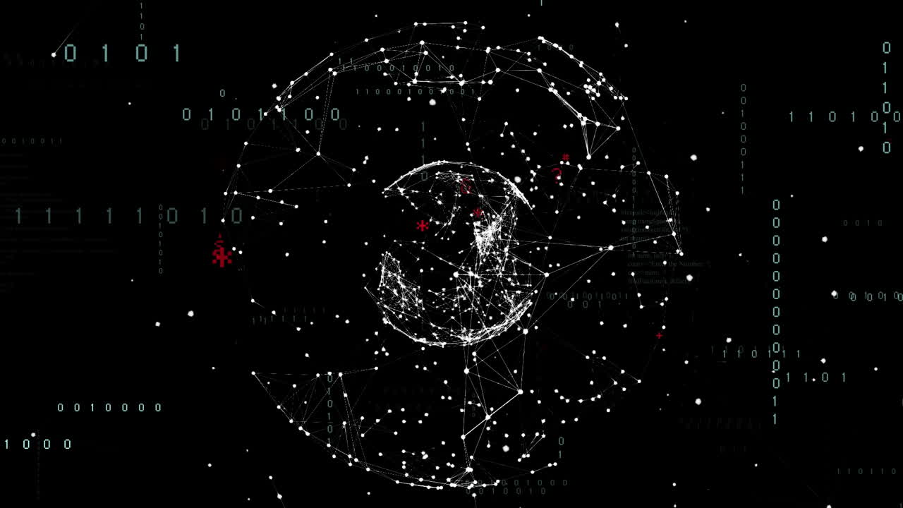 animación del procesamiento de datos y globo sobre fondo negro