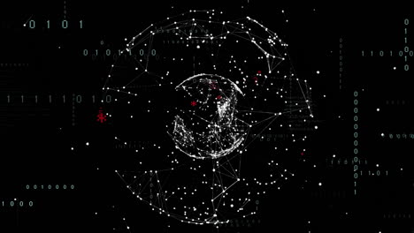 animación del procesamiento de datos y globo sobre fondo negro