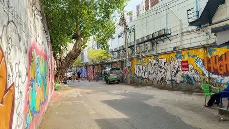 vibrant street art in a quiet urban alley