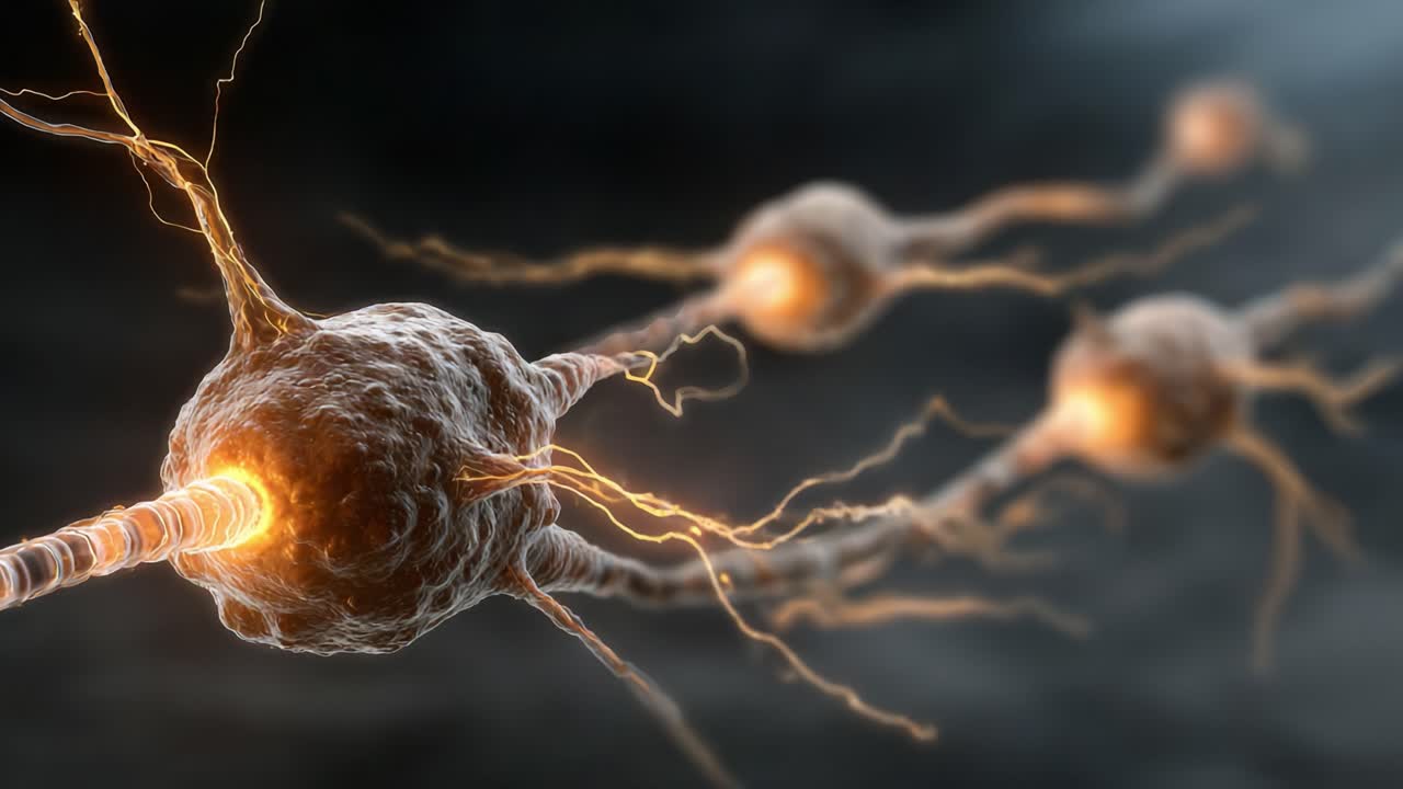 A Close-Up View of Neurons in Action: Divine Interactions of Electric Impulses Transmitting Information Between Nerve Cells in a Stunning Visualization