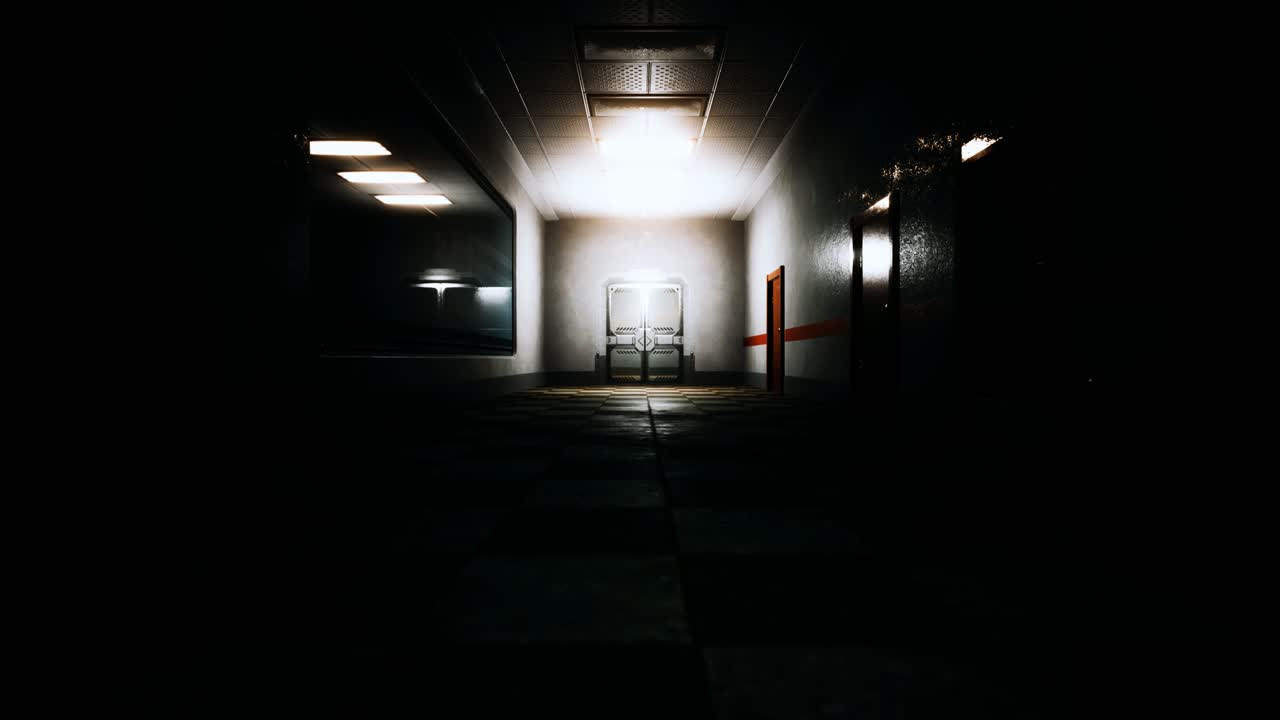 비어있는 어두운 병원 실험실 복도