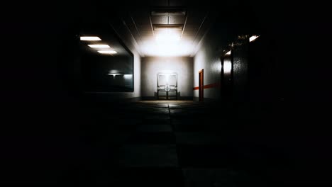 empty dark hospital laboratory corridor