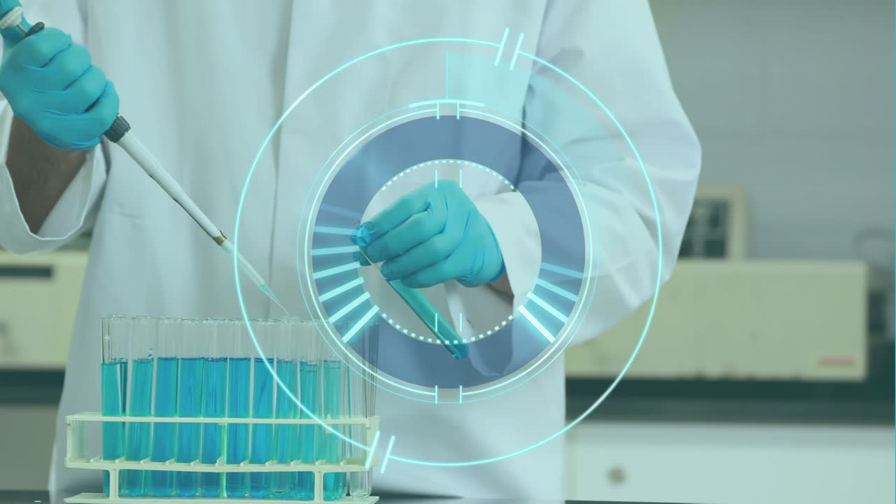 анимация сканирования с помощью сканера над кавказским врачом с помощью пипетки