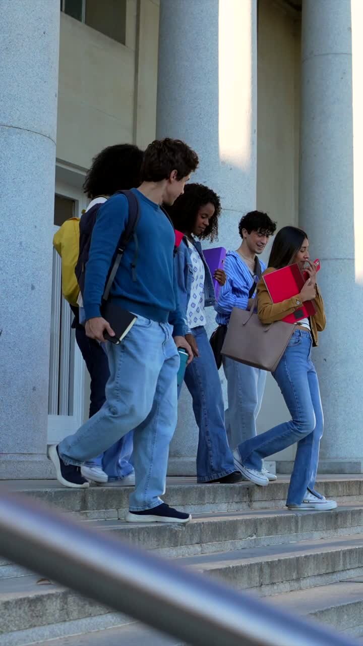 Group of Students Walking Down College Stairs