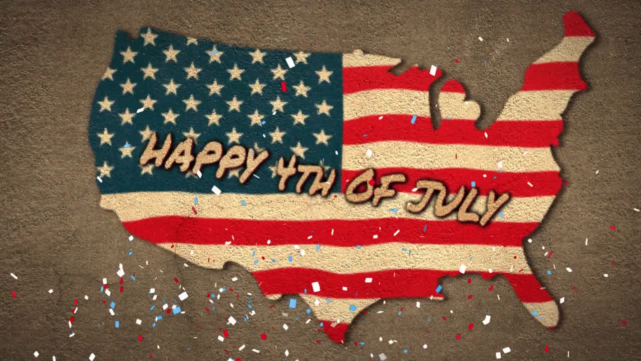 Animation of fourth of july independence day text over map and flag of america