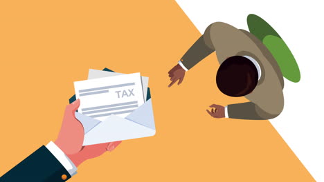 tax day animation with businessman and hand lifting envelope