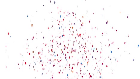 Animation-of-multi-coloured-confetti-falling-over-white-background