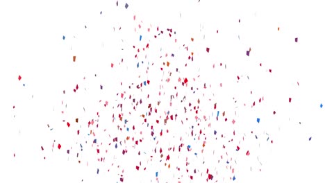 animation of multi coloured confetti falling over white background