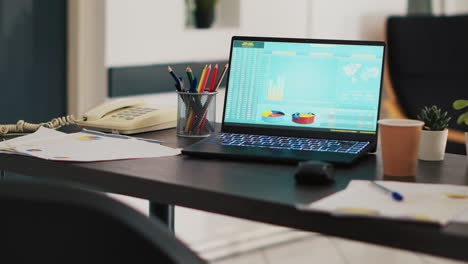 Broker-trading-economic-analytics-figures-and-pie-charts-on-laptop-screen