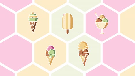 4k video of set of ice creams in flat style.