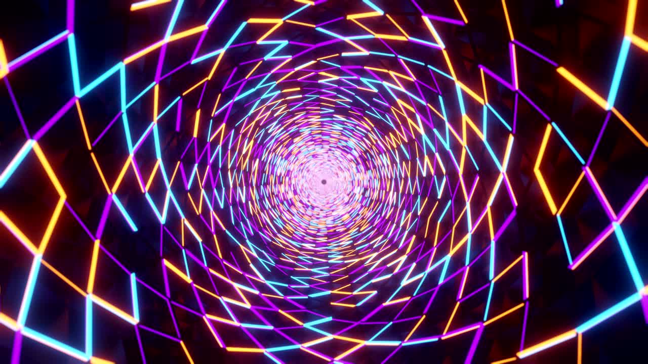 Mesmerizing neon light endless tunnel.
