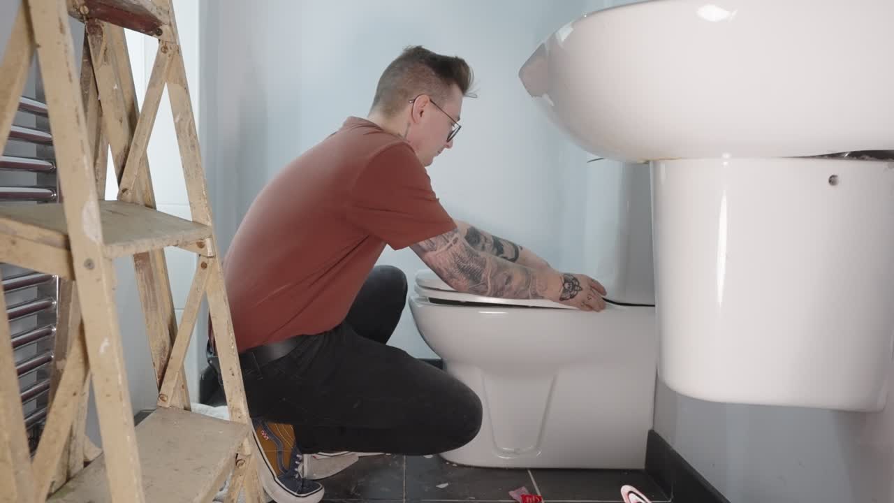 He’s got the skills, time to begin, wobbly toilet seat needs to go in