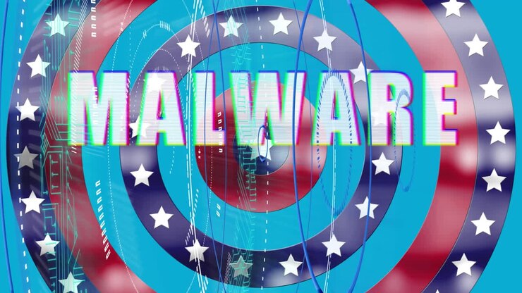 Animation af malware-tekst med roterende amerikansk flagmønster