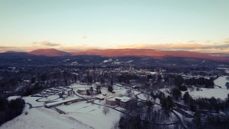 Dusk-settles-over-Williamstown,-MA,-with-a-serene-winter-landscape