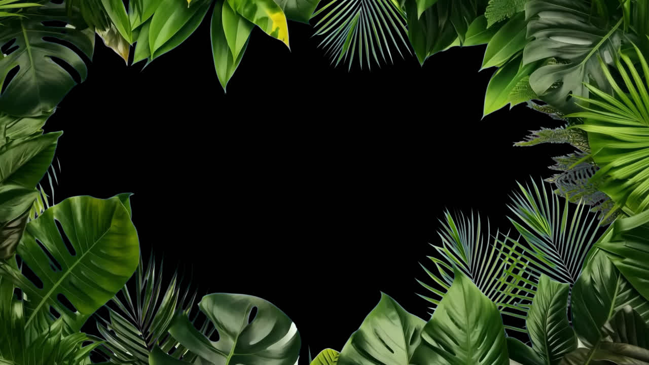 Green leaf border frame animated overlay, transparent 4K video, alpha ...