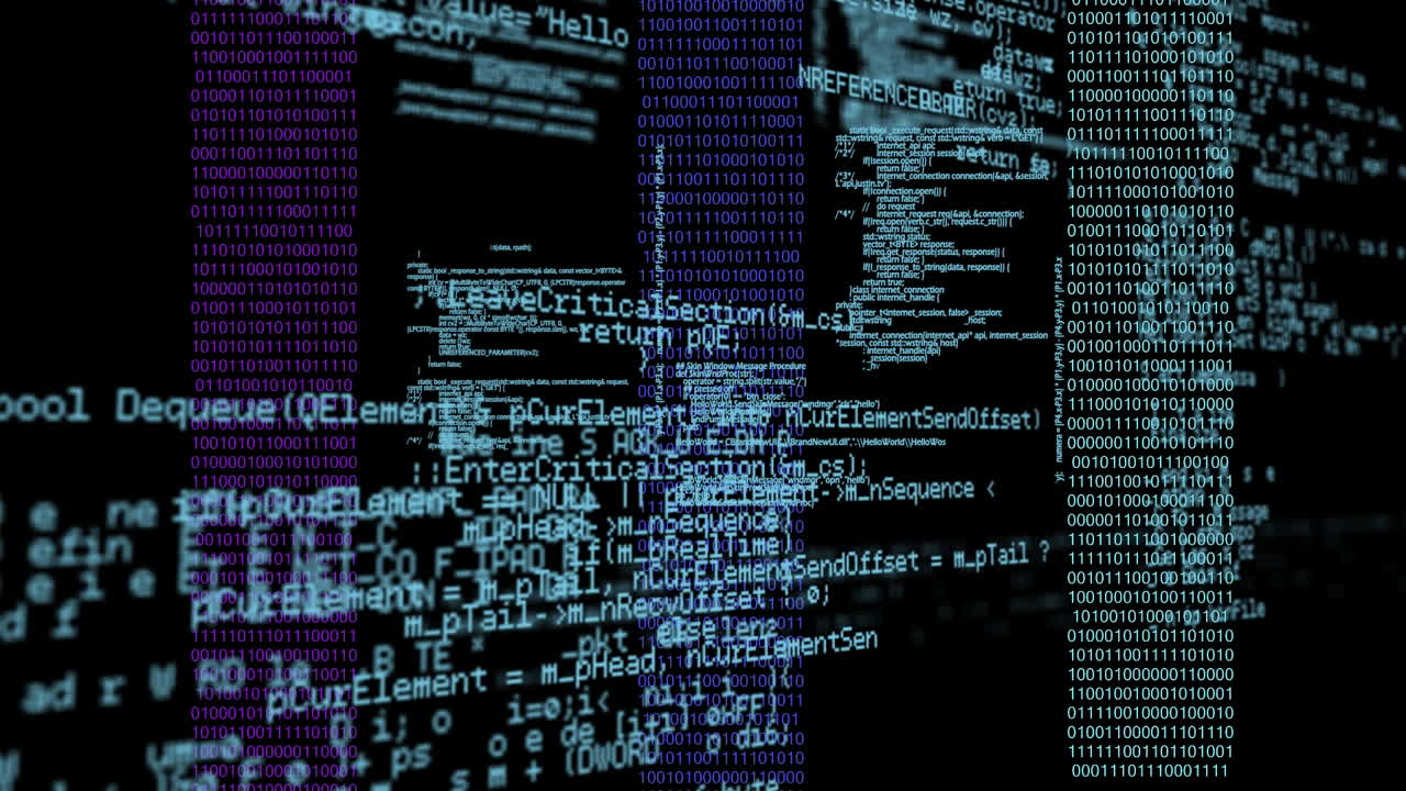 Animation of data processing on black background