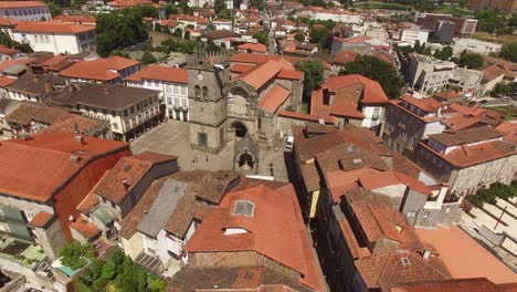 aerial view oliveira portuguese collegiate church in guimaraes, portugal
