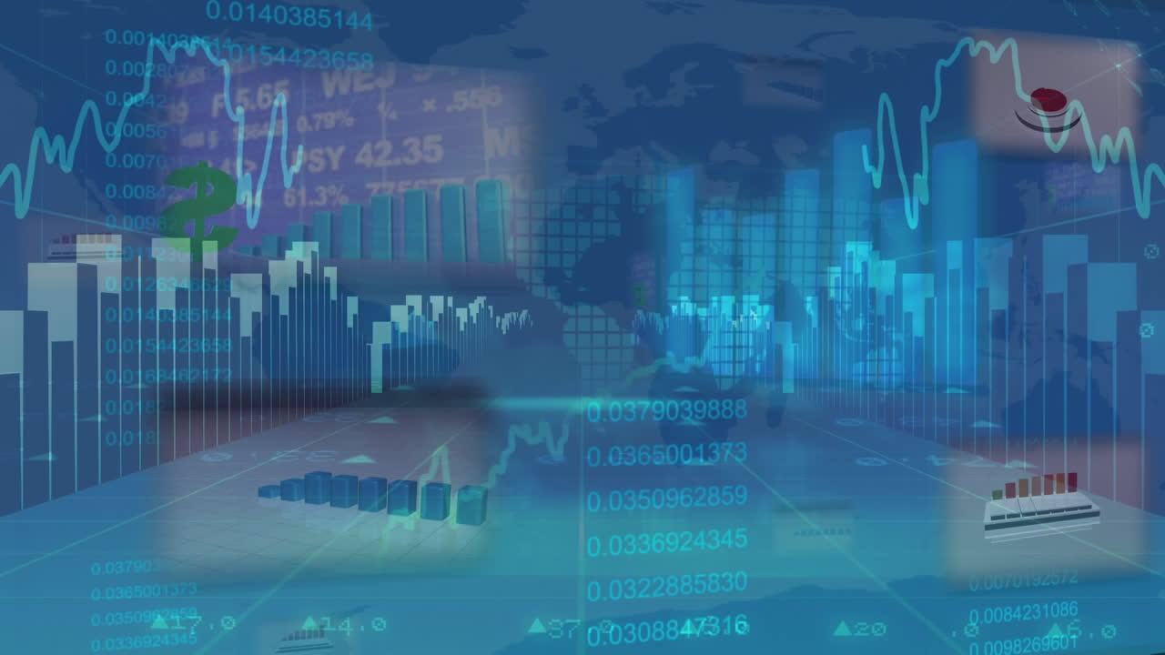 animación de los datos de la interfaz digital sobre el mapa del mundo
