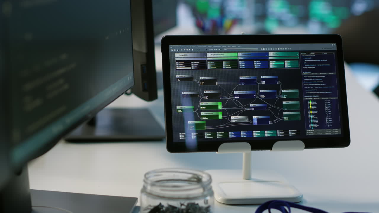 espacio de trabajo de tecnología moderna con tabletas y monitores