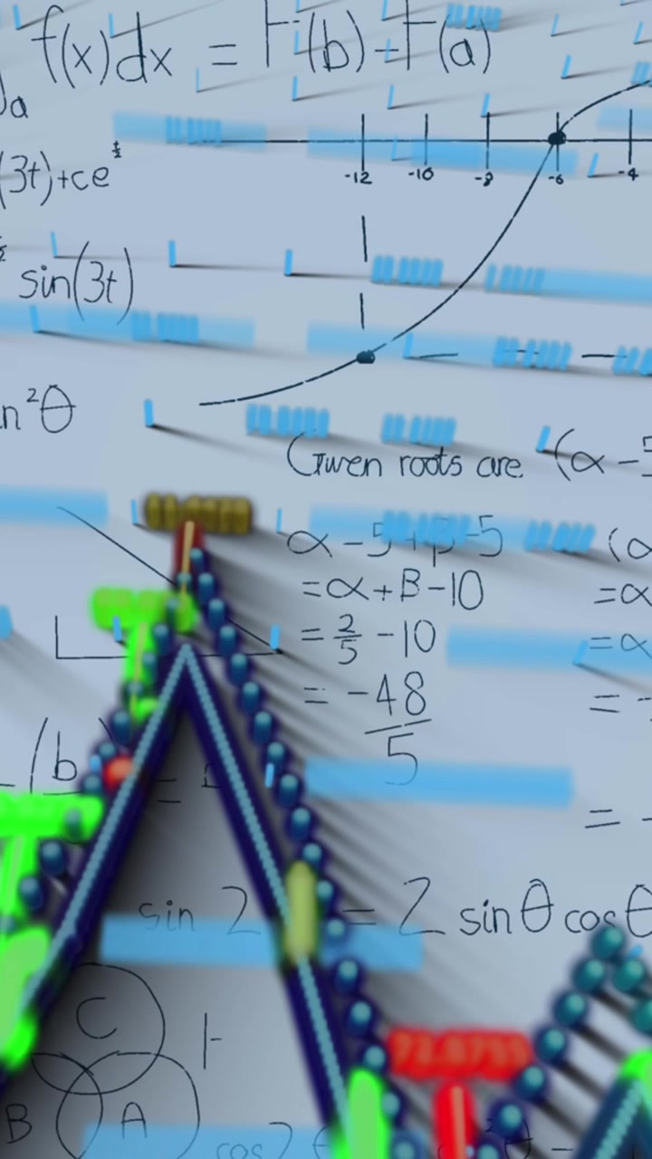 Animation of graphs and math formulas on grey background