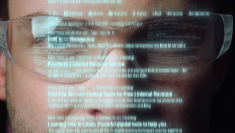 Technological-glasses-holographic-text-projection-man-searching-email-close-up