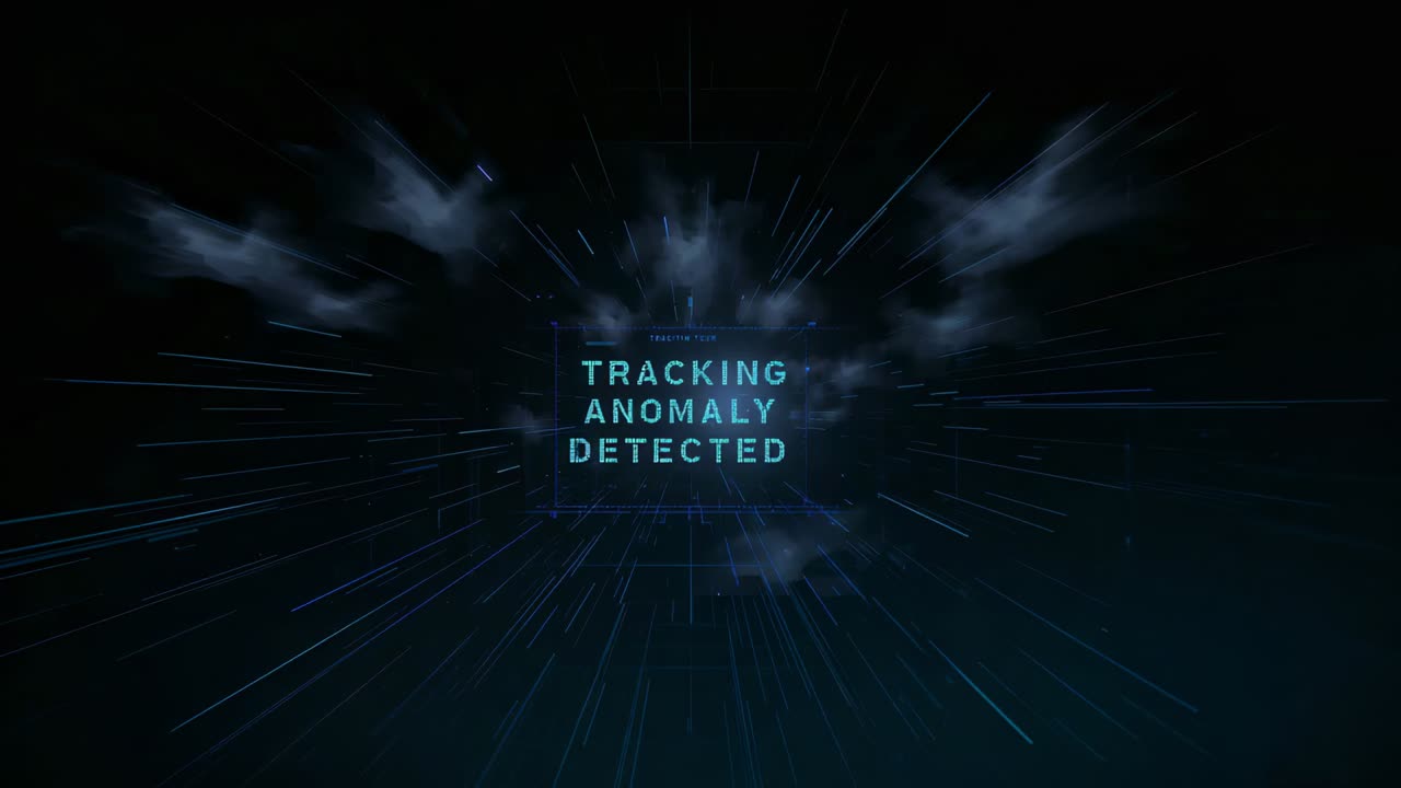 Pulsing blue alert card reacting to TRACKING ANOMALY DETECTED at center of HUD with radial streaks