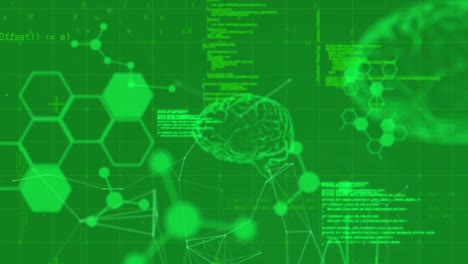 animación del procesamiento de datos sobre estructuras químicas y cerebros.