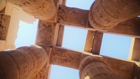 an obelisk in the karnak temple, luxor egypt. filmed from straight below and up with a slight rotation.