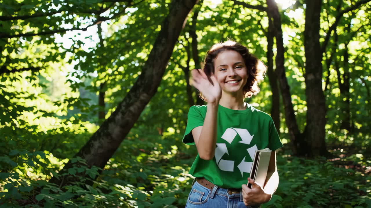 Young Woman Volunteering in a Forest for Environmental Conservation