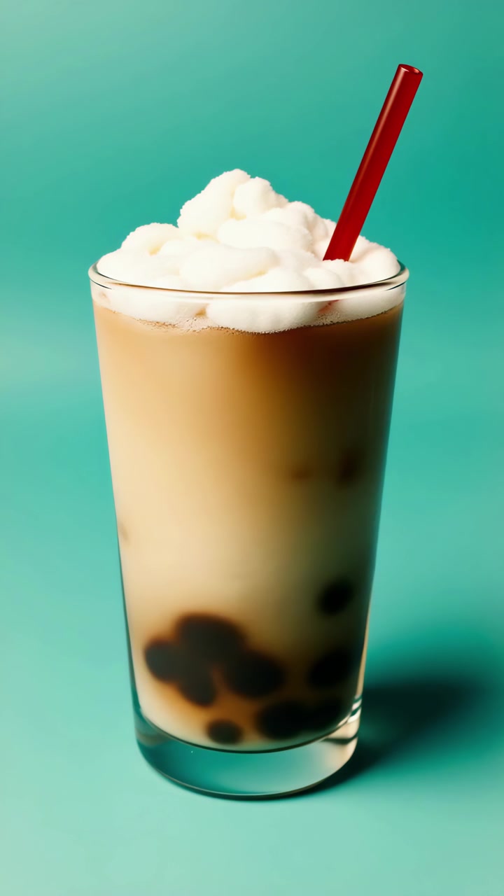 Kopi Es Menyegarkan dengan Boba dan Krim Kocok yang Berputar