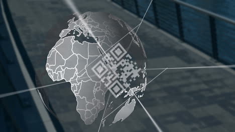 animación del código qr y el puente sobre el globo.