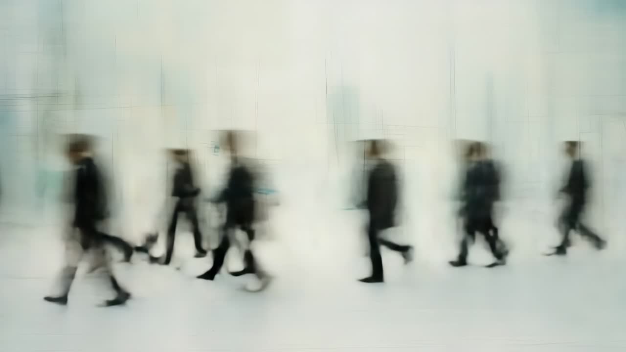 Blurred motion video concept of people walking in a cityscape