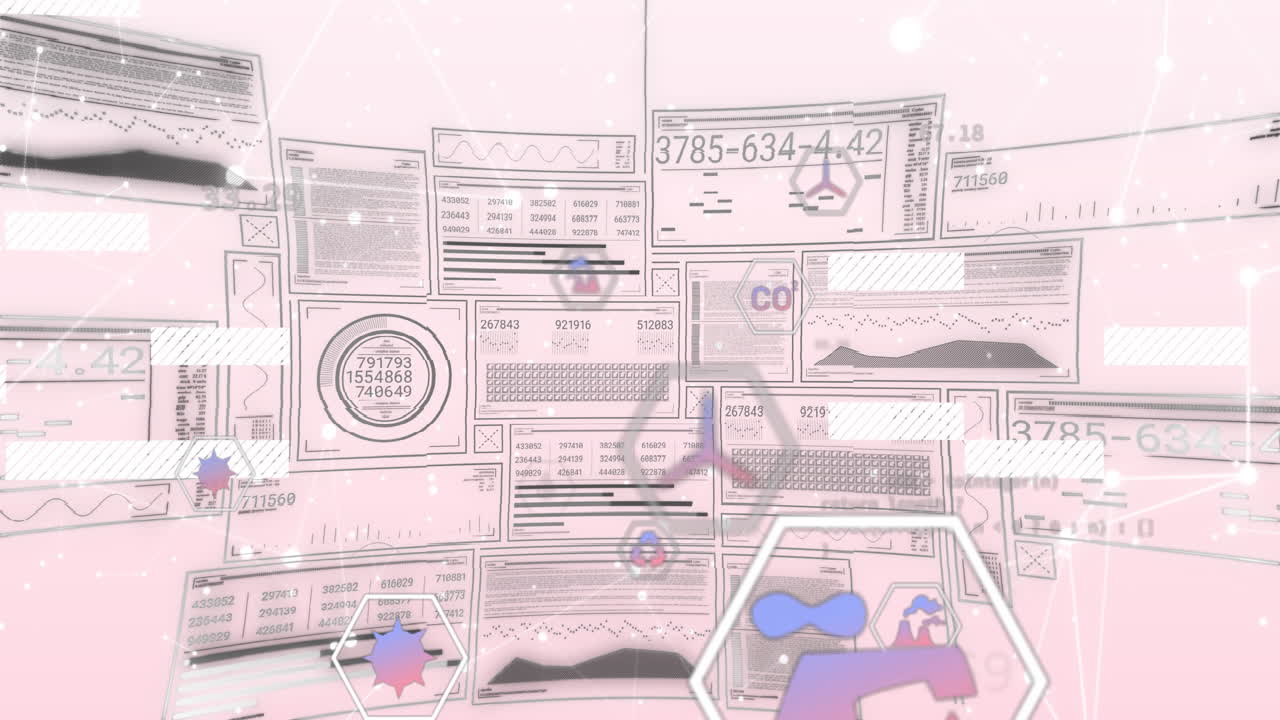 Abstract data charts and graphs animation with pink and white color scheme