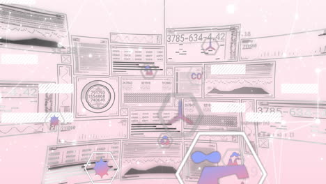 Abstract data charts and graphs animation with pink and white color scheme